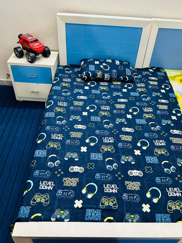 Level Down Gaming Themed Bedsheet - Single & Stitched