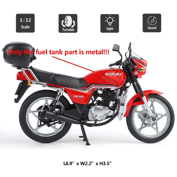 1:12 Suzuki GS125 Alloy Diecast Motorcycle Model – Retro Classic with Sound & Light
