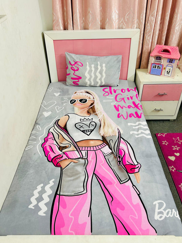 Barbie Girl Power – Girls Single Bedsheet with Pillow Cover